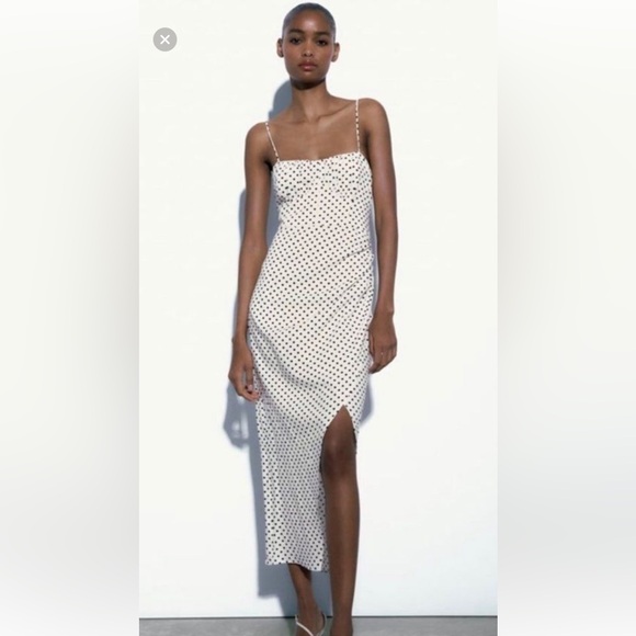 Zara polka dot dress midi linen blend - Picture 4 of 4